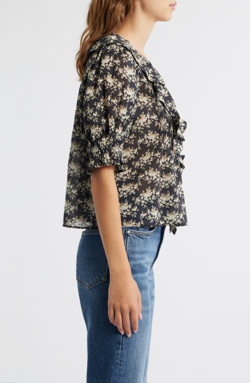 Doen Henri Ruffled Pintucked Floral-print Organic Cotton-voile Top In Black