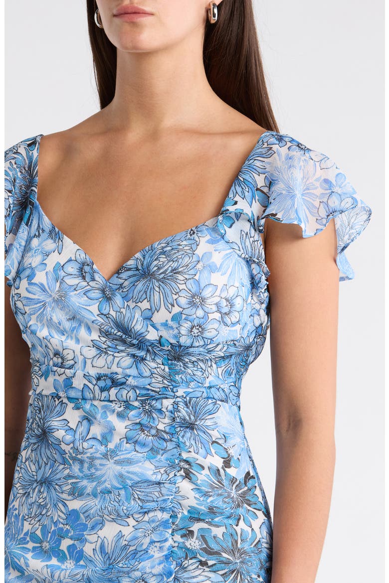 Tierra Floral Nadia Ruched Midi Dress, Alternate, color, BLUES