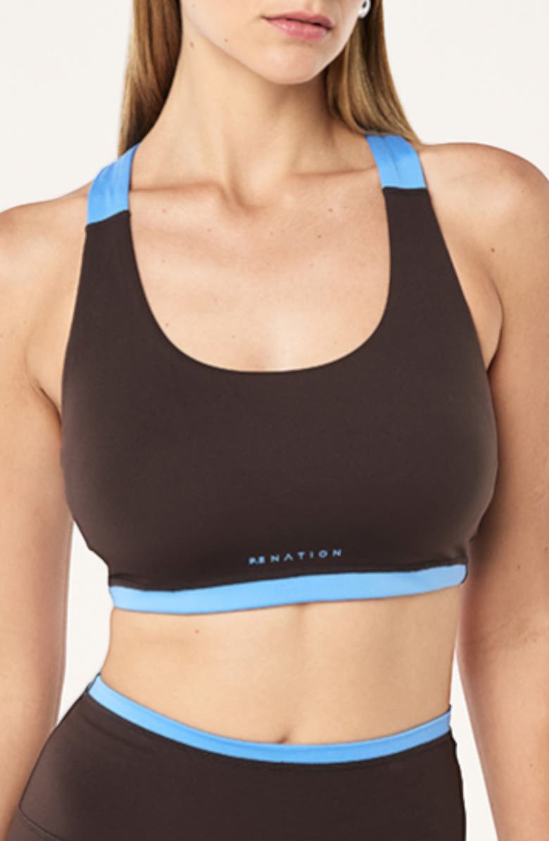 P.E Nation High Gate Sports Bra, Main, color, Coffee/ Marina