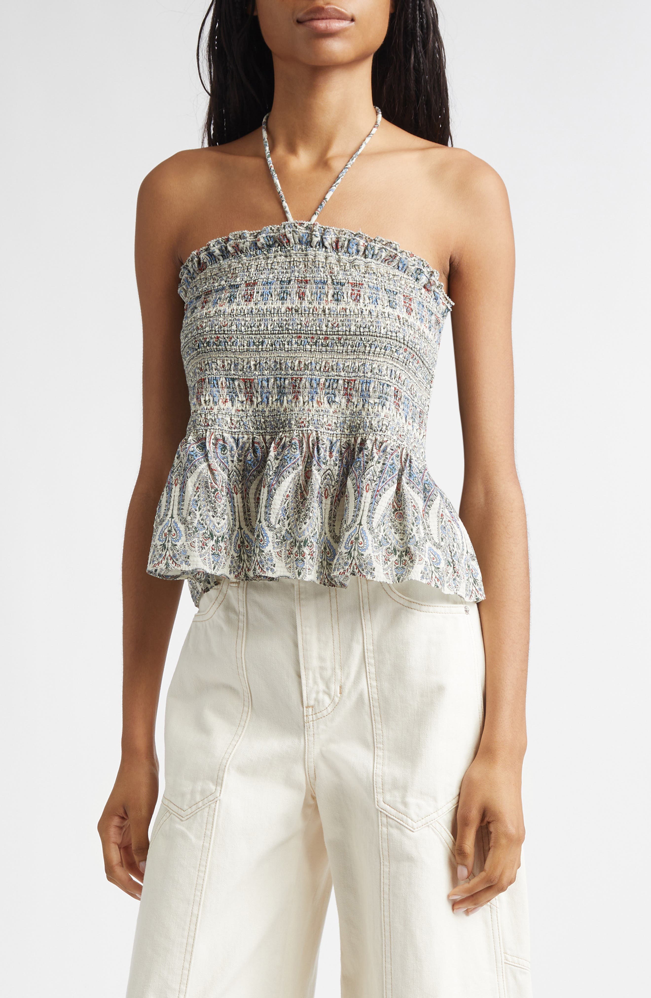 Damsey Paisley Smock Halter Top