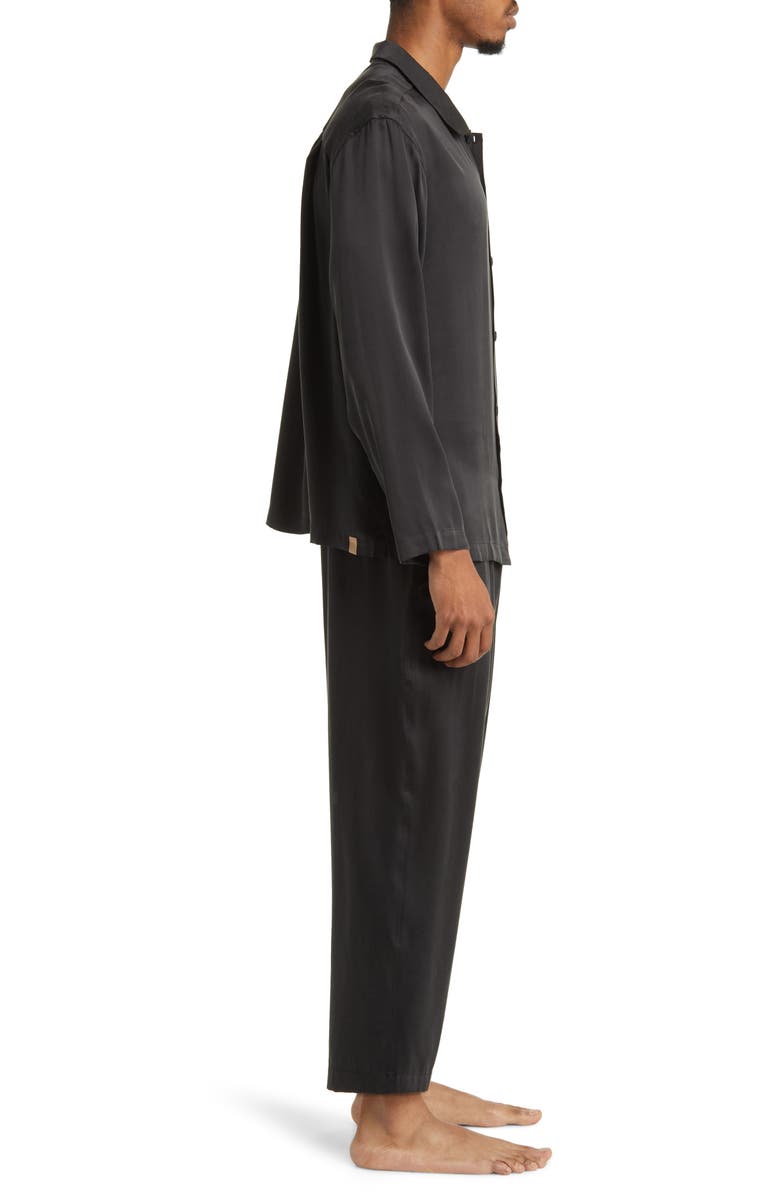 Lunya Long Sleeve Washable Silk Pajamas, Alternate, color, Immersed Black