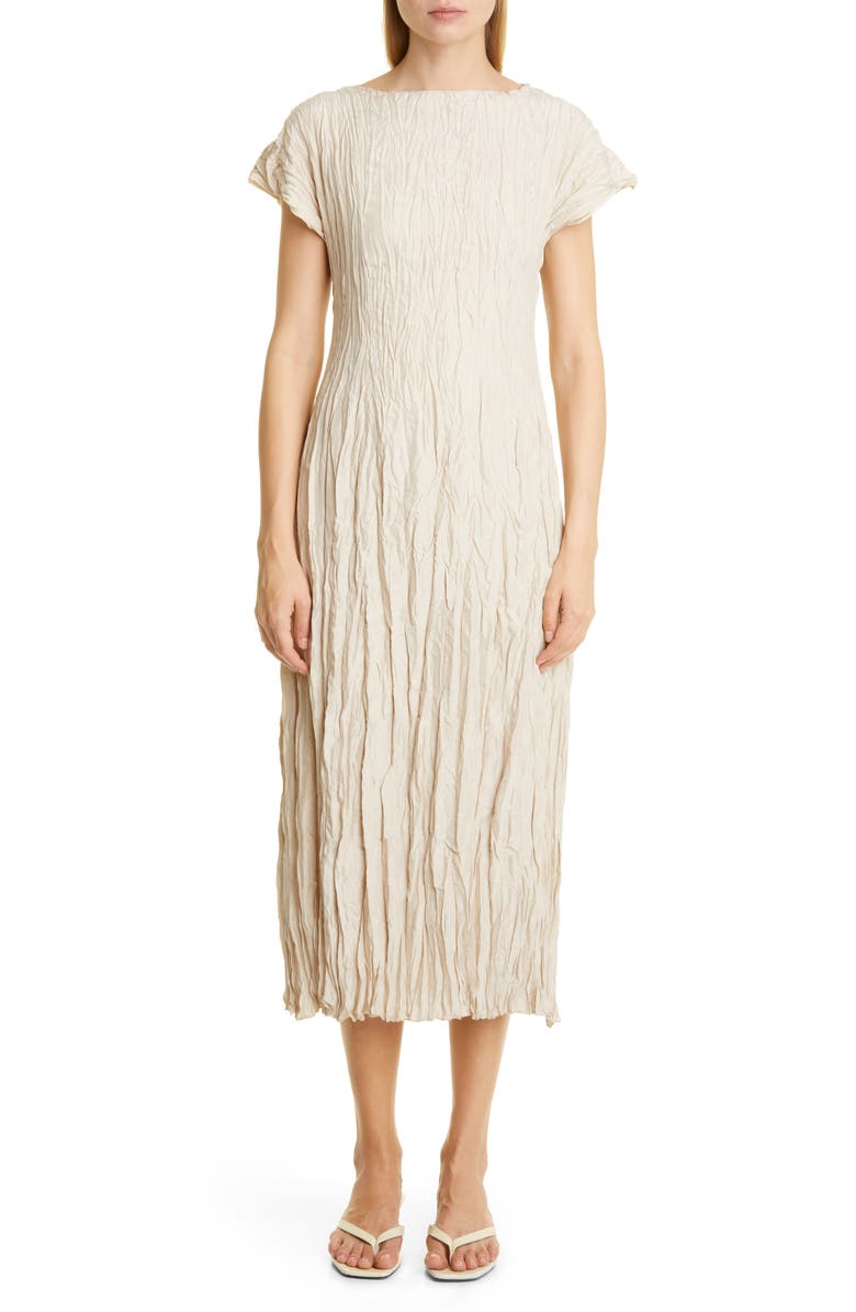 TOTEME Crinkled Cap Sleeve Habutai Silk Midi Dress, Main, color,