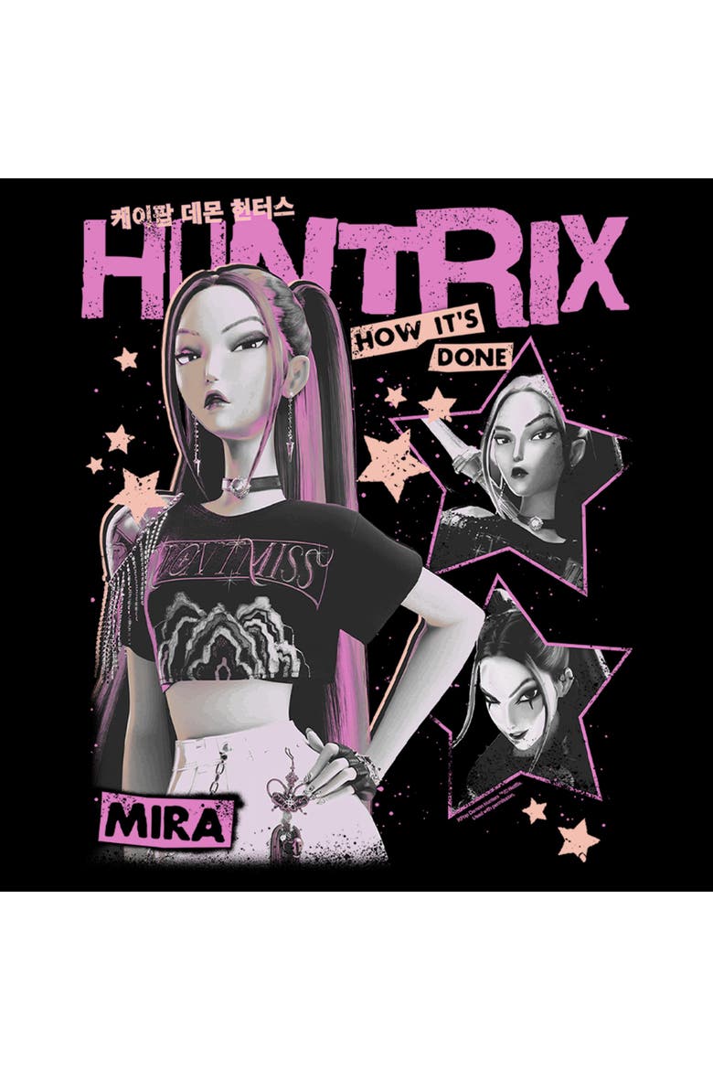 Junior's Pop Star Huntrix Mira Long Sleeve Oversized Sweatshirt, Alternate, color, Black