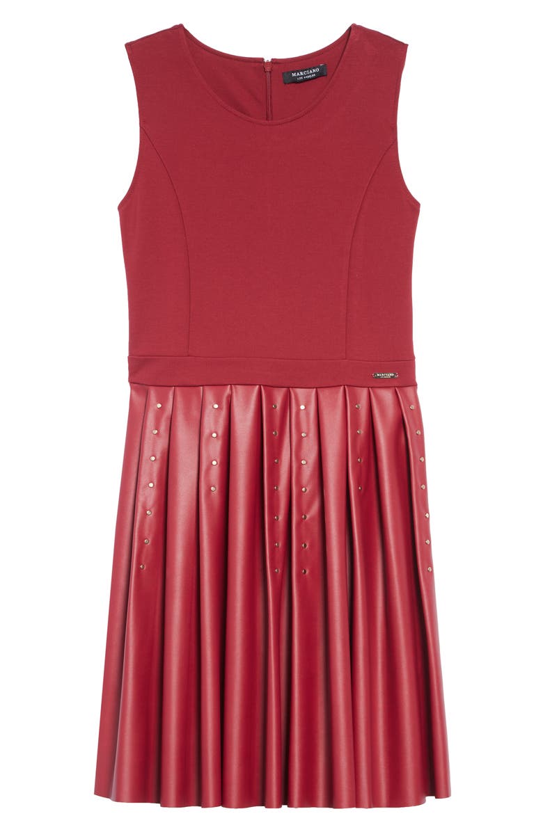 Marciano Studded Ponte & Faux Leather Dress, Main, color,
