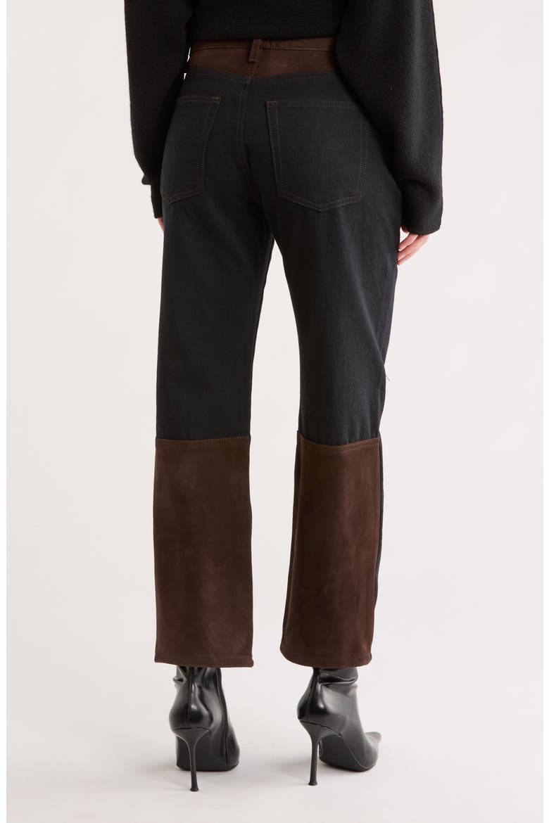The Equestrian Suede Trim Straight Leg Jeans, Alternate, color, TROUBLE SUEDE