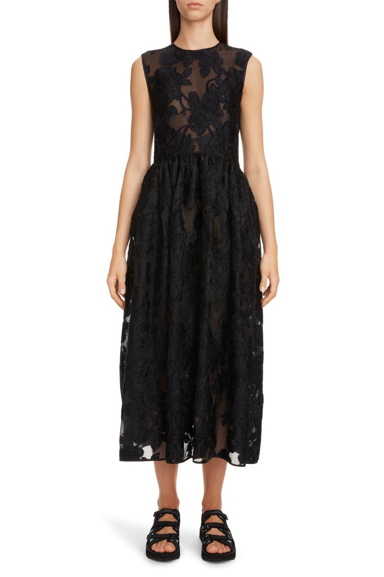Emma Floral Jacquard Midi Dress, Main, color, BLACK