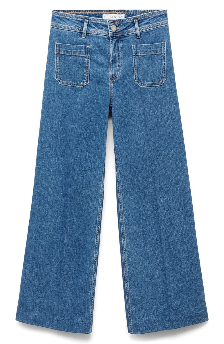 MANGO Jessie Patch Pocket Wide Leg Jeans, Alternate, color, Medium Blue