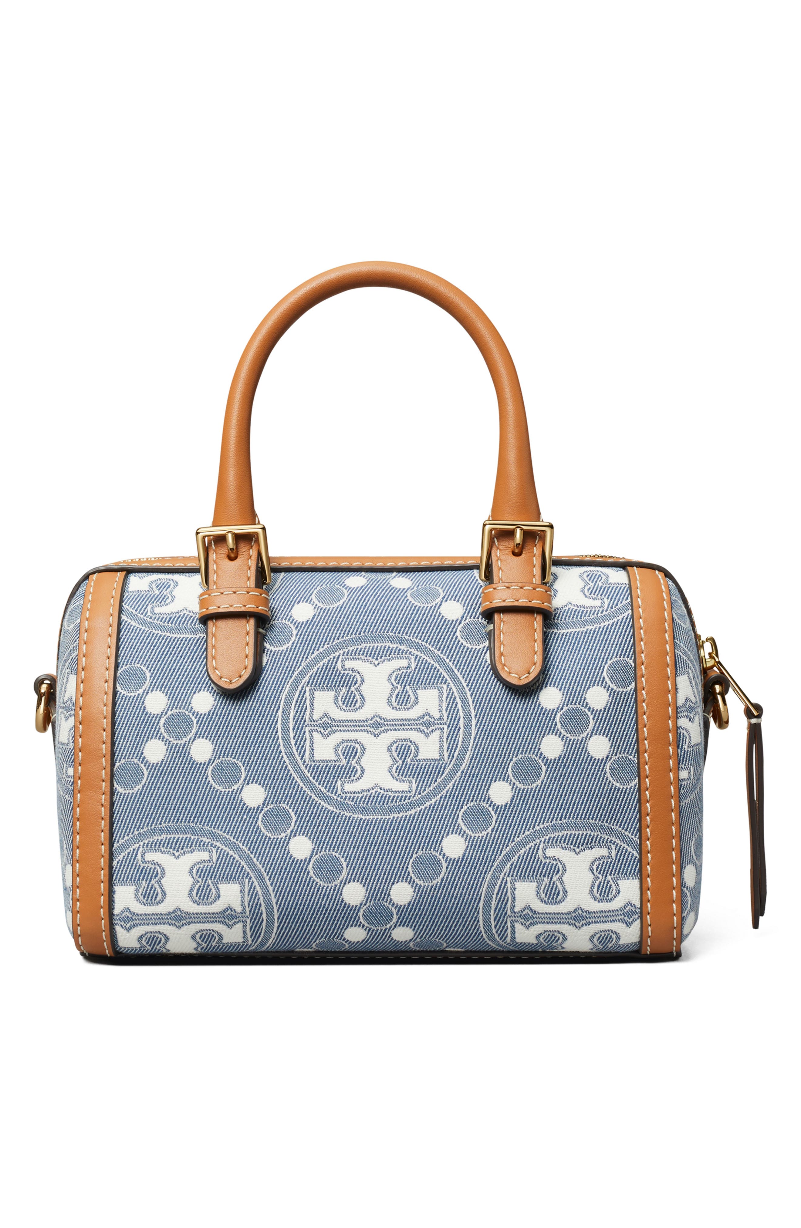 Tory Burch Petite T Monogram Denim Barrel Bag, Alternate, color, 