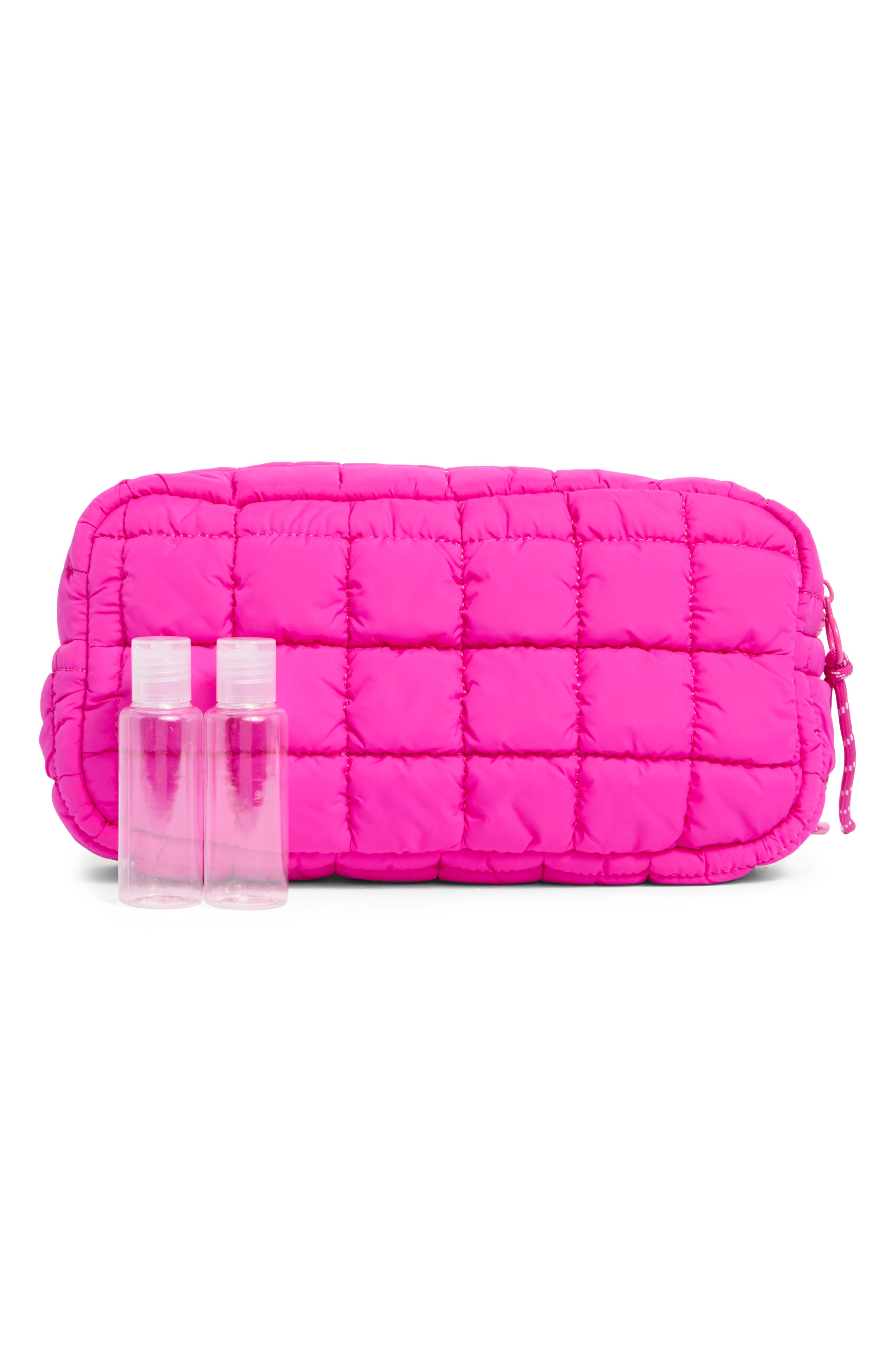 Quilted Nylon Cosmetic Pouch, Alternate, color, FUCHSIA