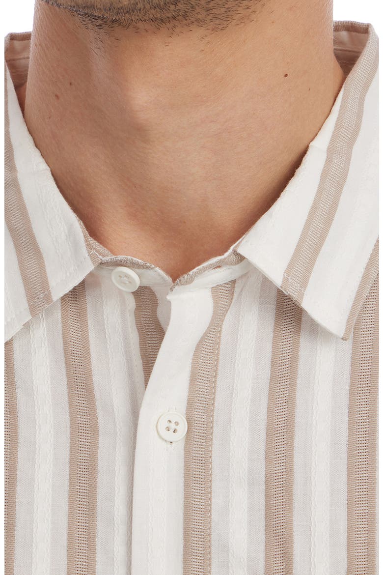 Stripe Jacquard Short Sleeve Cotton Button-Up Shirt, Alternate, color, TAN