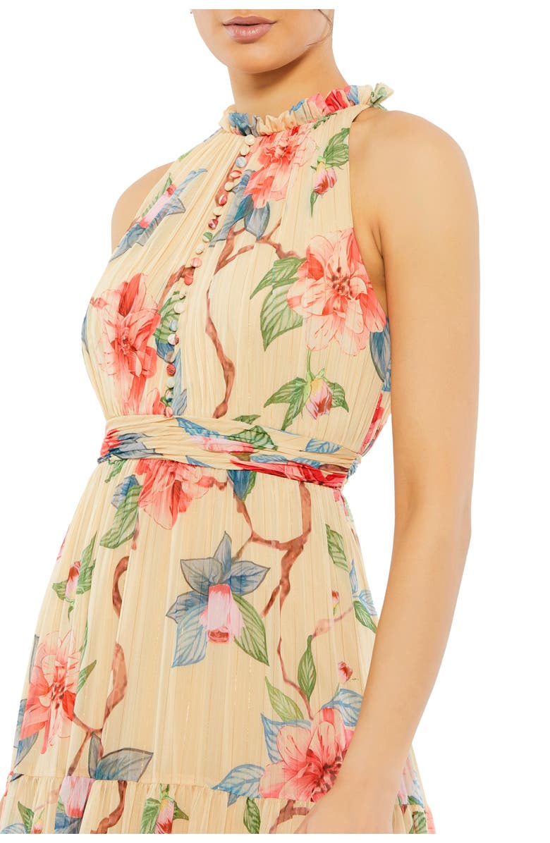 Mac Duggal Floral Button High Neck Maxi Dress, Alternate, color, Nude Multi