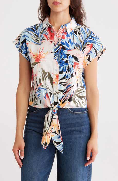 Ellen Tracy Tie Hem Button Front Top