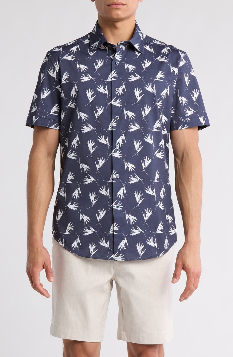Bugatchi Miles Short Sleeve Stretch Button Up Shirt, Main, color,