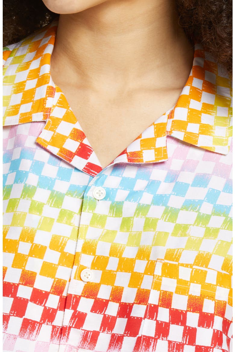 by BP Gender Inclusive Crop Camp Shirt, Alternate, color, WHITE RAINBOW ARCADE CHECK
