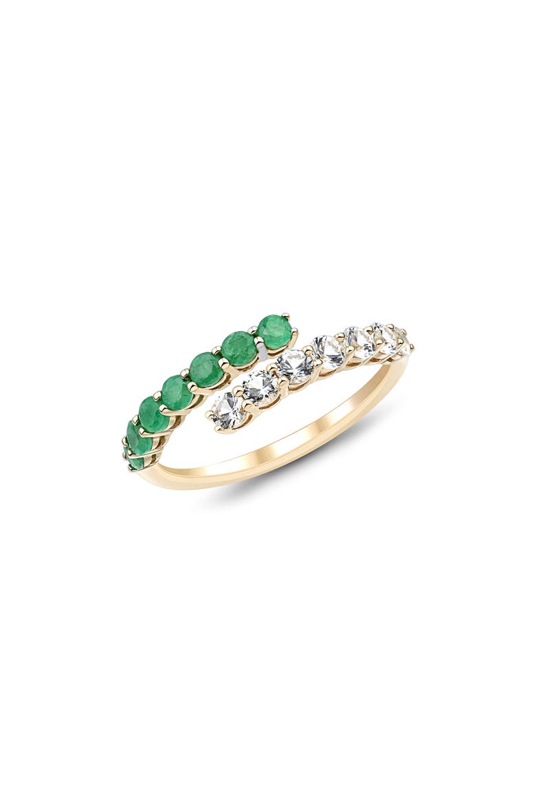 14K Yellow Gold Emerald & White Sapphire Bypass Ring, Main, color, YELLOW GOLD