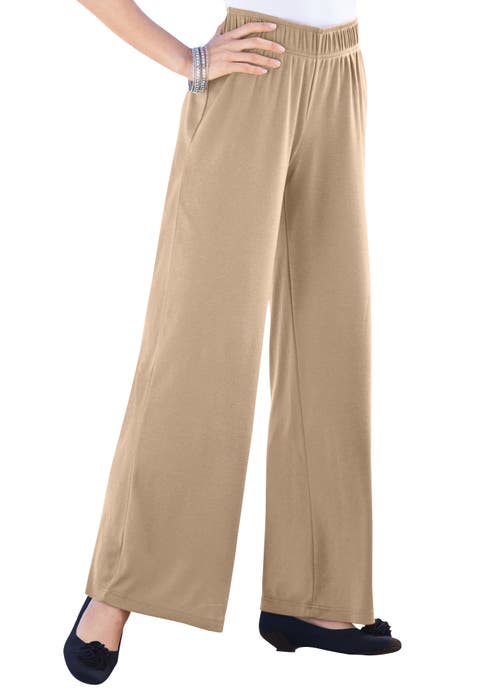 Plus Size Pull On Wide Leg Soft Knit Pant