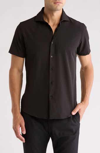 Solid Short Sleeve Button-Up Tech Shirt