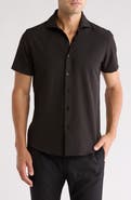 DENIM AND FLOWER Solid Short Sleeve Button-Up Tech Shirt