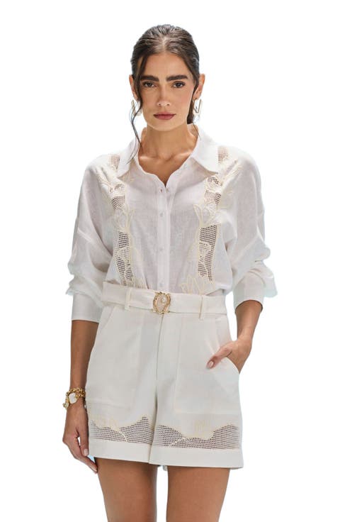 Aquamist Linen Embroidered Shirt