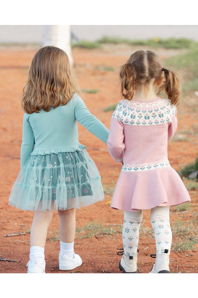 Girl's Knit Dress With Round Intarsia Flowers Light Pink, Alternate, color, Rosette