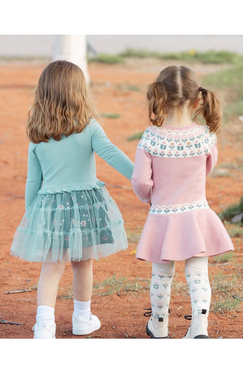 Deux par Deux Girl's Knit Dress With Round Intarsia Flowers Light Pink, Alternate, color,