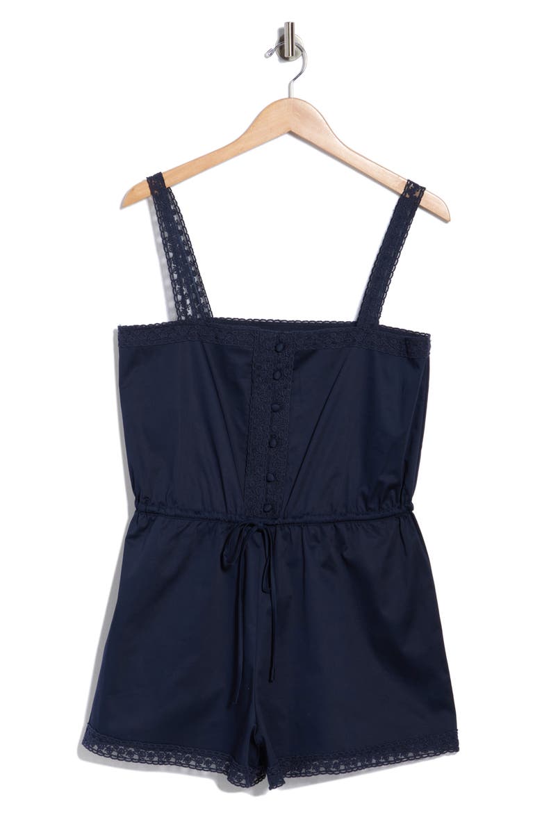 Tie Waist Stretch Cotton Romper, Main, color, NAVY