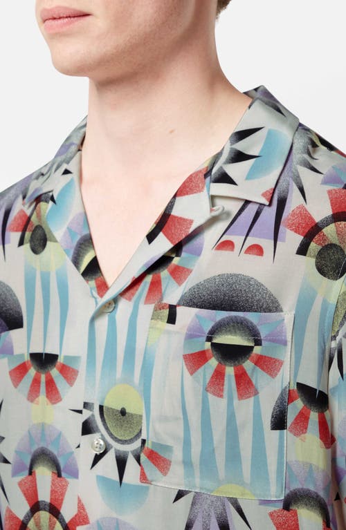 Scotch & Soda Relaxed Fit Print Short Sleeve Button-up Shirt In Luna Pier White
