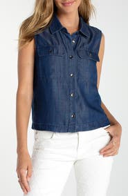 Liverpool Los Angeles Pocket Sleeveless Crop Denim Shirt