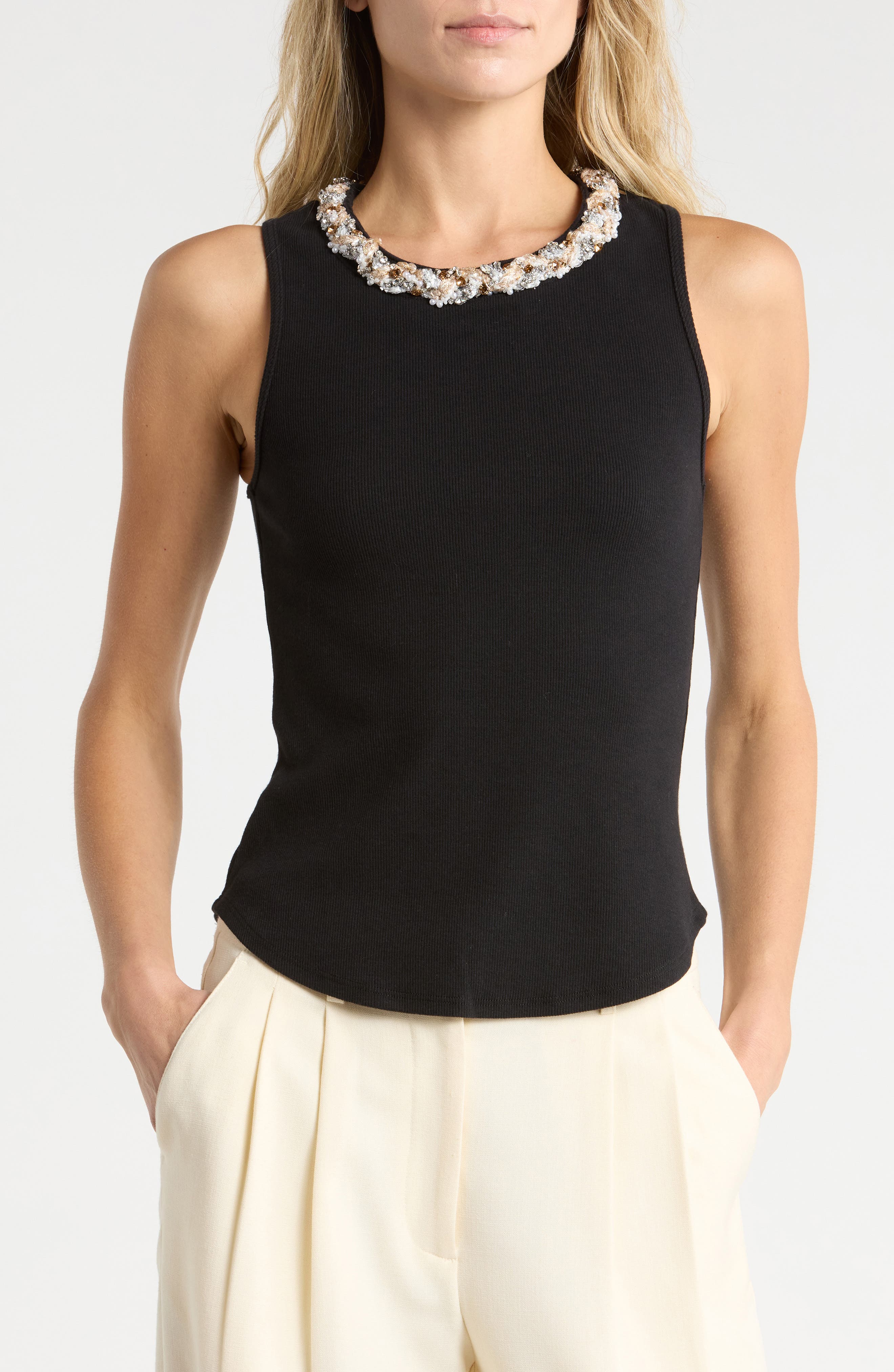 Crystal Detail Stretch Cotton Tank
