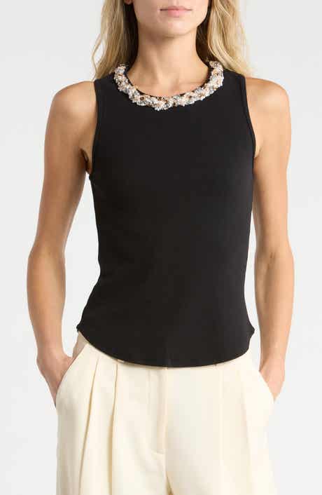 Crystal Detail Stretch Cotton Tank
