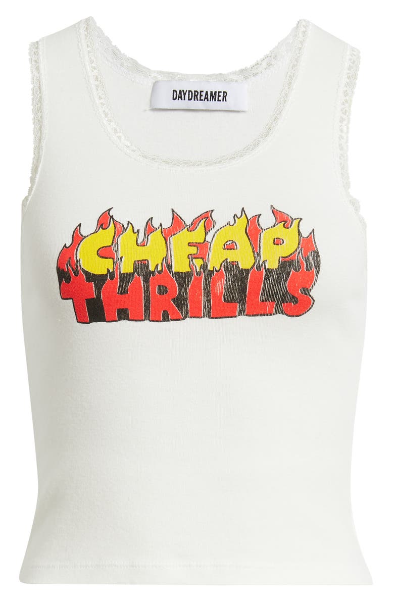 Daydreamer Cheap Thrills Lace Trim Graphic Tank, Alternate, color, Vintage White