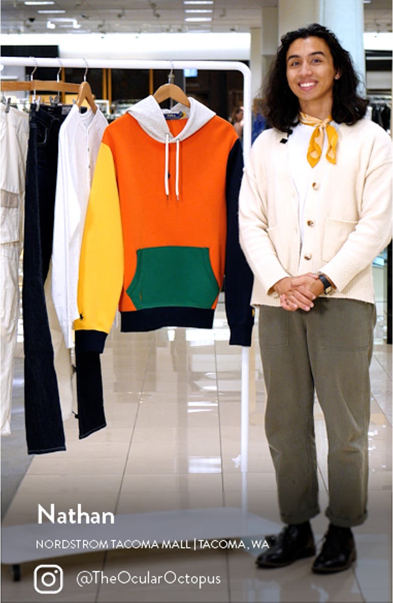 Men's Colorblock Fleece Pullover Hoodie, sales video thumbnail