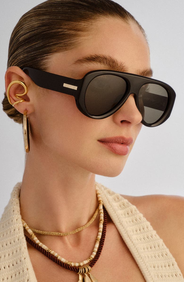 Le Specs Dream Boat 57mm Polarized Aviator Sunglasses, Alternate, color, Black / Khaki Mono Polarized