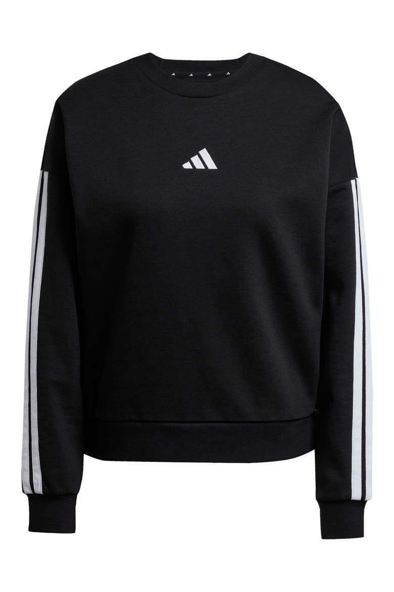 Essentials 3-Stripes Fleece Sweatshirt, Alternate, color, BLACK/ WHITE