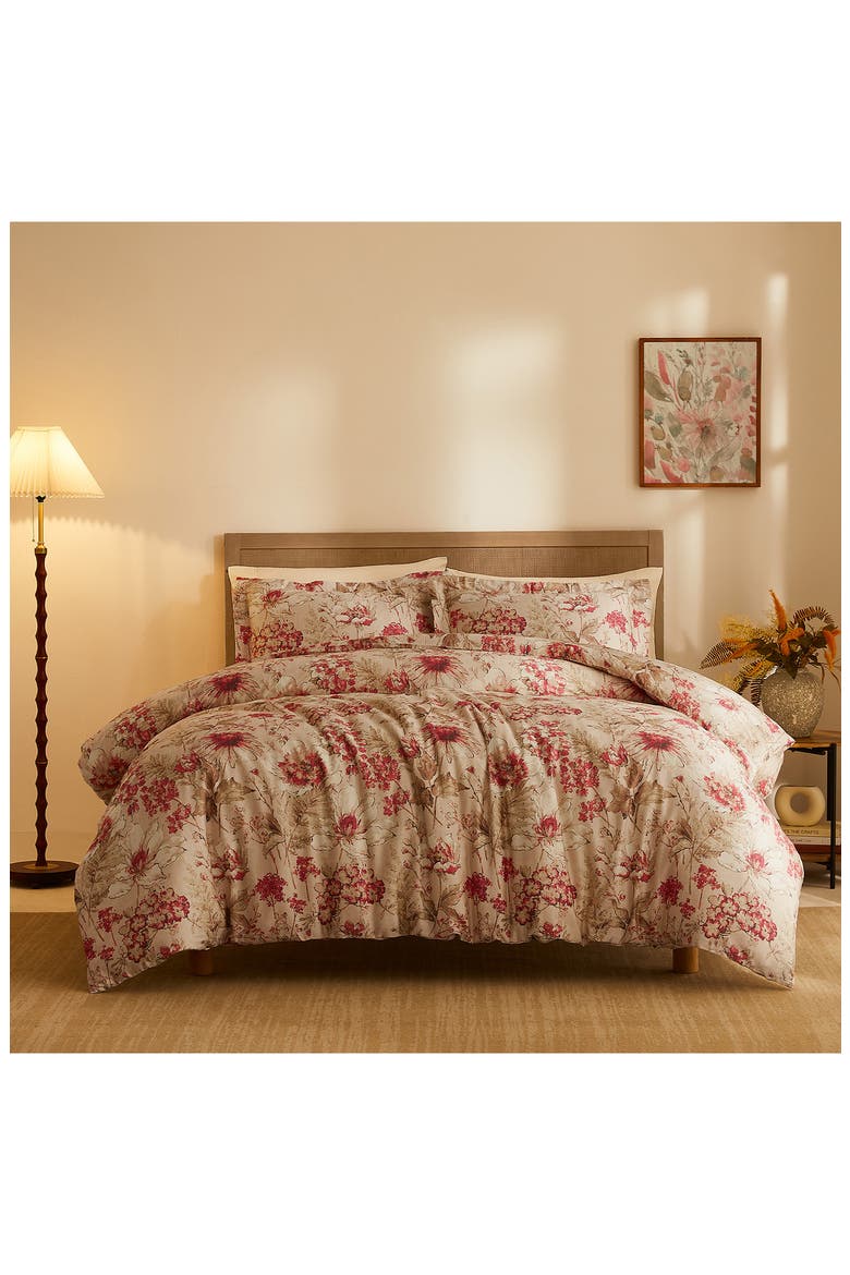 Skye Collection 3-Piece Cotton Duvet Set, Alternate, color, NATURAL/ RED