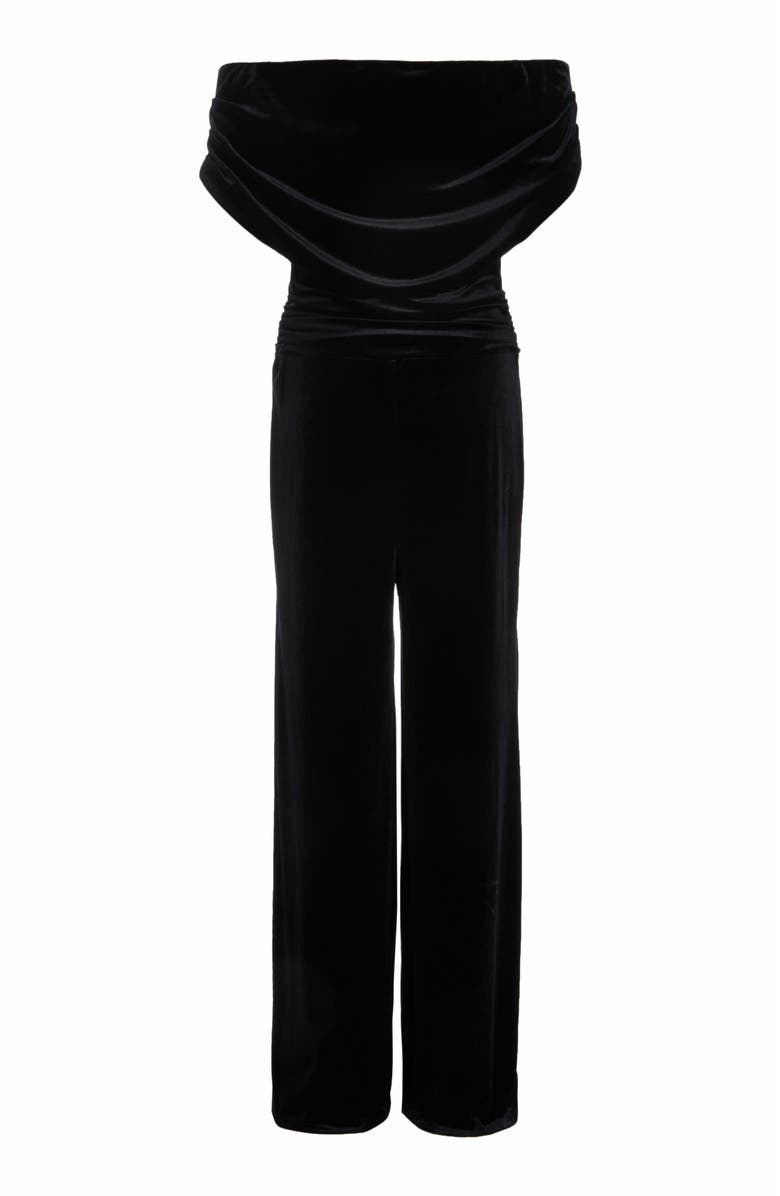 QUIZ Bardot Velvet Jumpsuit, Alternate, color, 