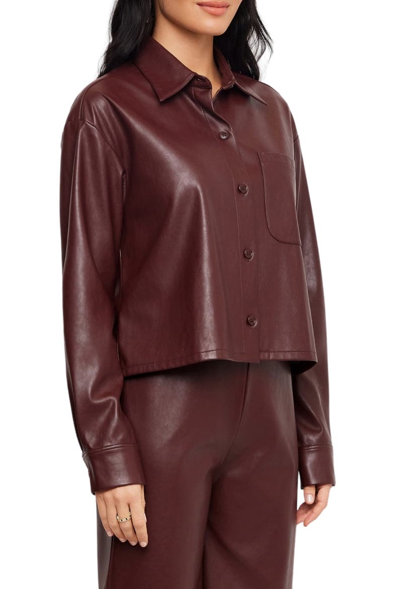 Faux Leather Buttoned Shirt Jacket, Alternate, color, WINE