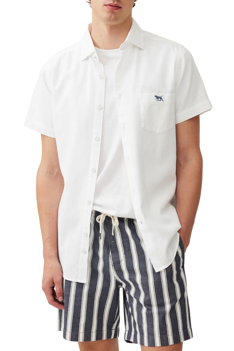 Airtex Short Sleeve Cotton Button-Up Shirt, Main, color, BLANC