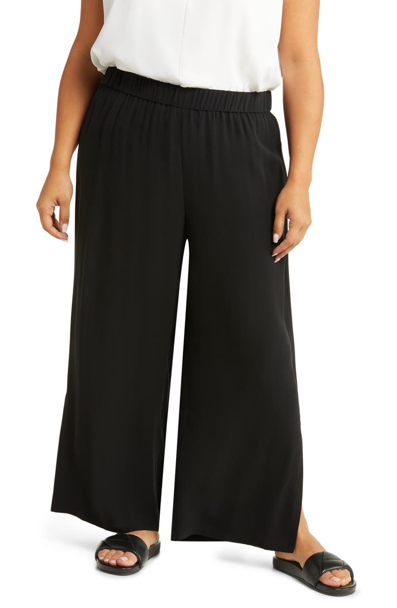 Eileen Fisher Wide Leg Slit Hem Ankle Pants, Main, color,