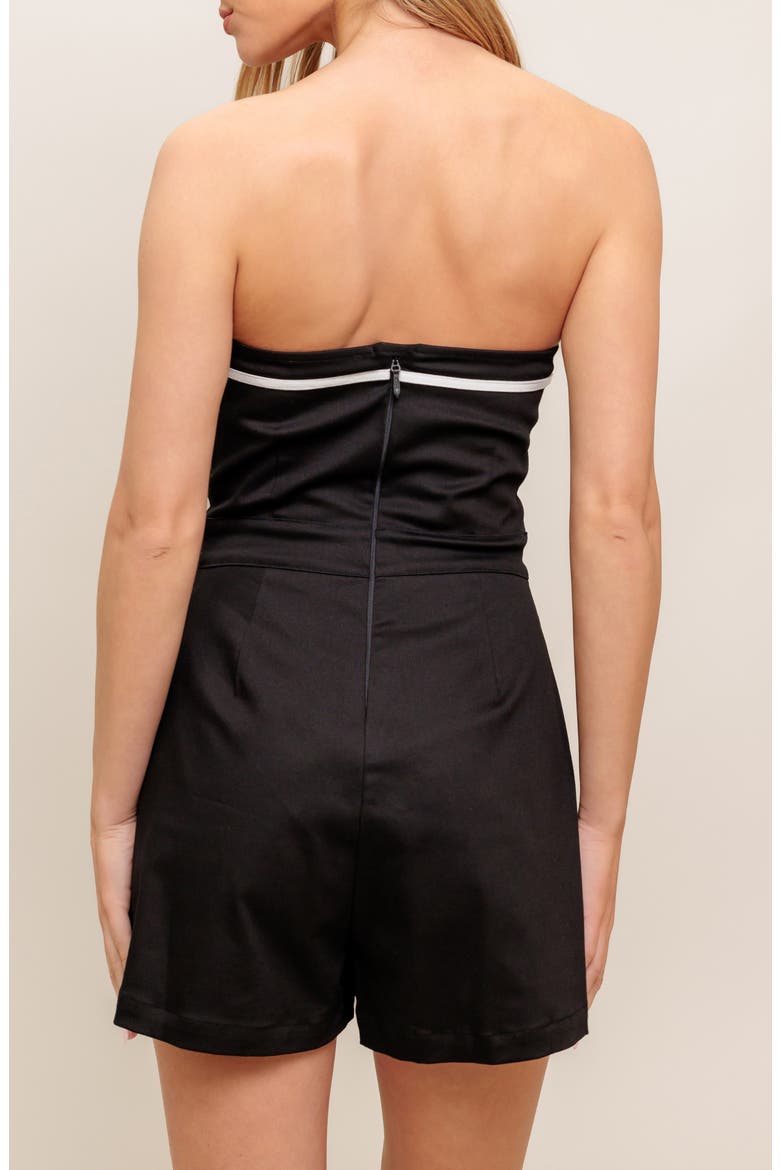 Bow Strapless Cotton Blend Romper, Alternate, color, BLACK