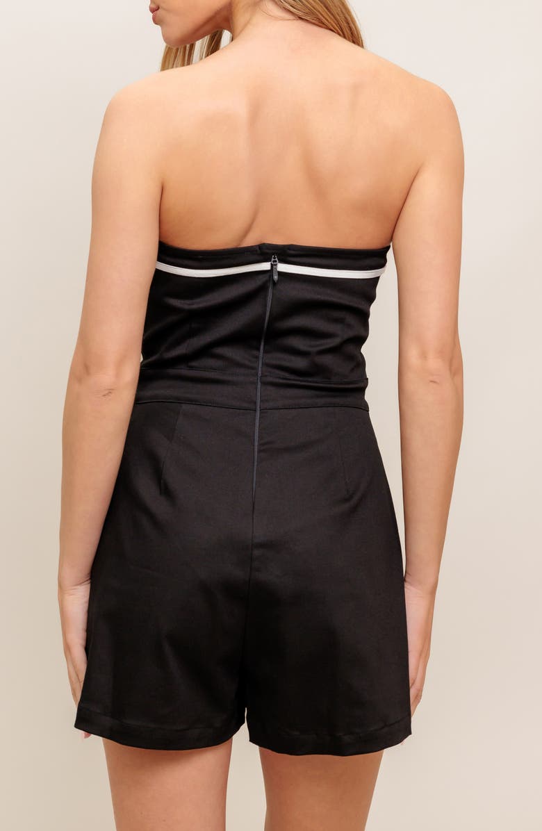 FLYING TOMATO Bow Strapless Cotton Blend Romper, Alternate, color, Black