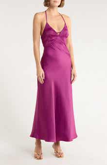 MOON RIVER Tie Back Satin Midi Dress