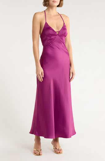 MOON RIVER Tie Back Satin Midi Dress