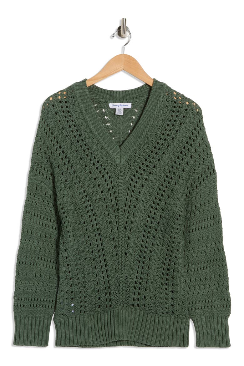 Beachy Open Stitch Cotton Sweater, Alternate, color, DARK JADE