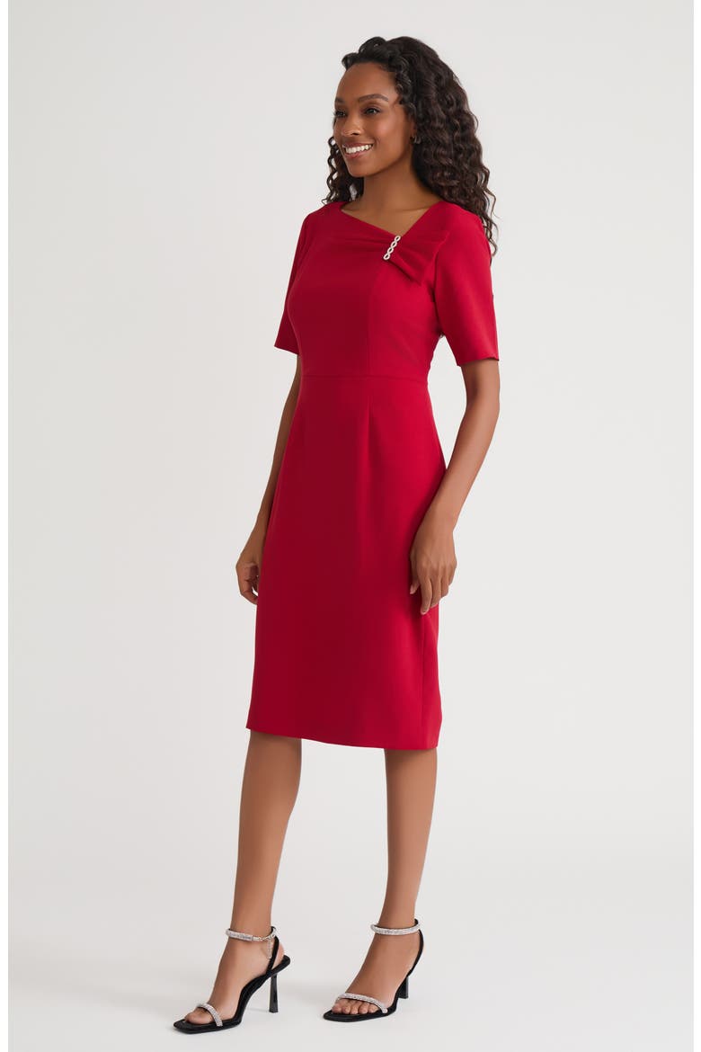 asymmetrical neckline sheath dress Kasper Women's Asymmetrical-Neck Sheath Dress, Regular & Petite - Fire Red