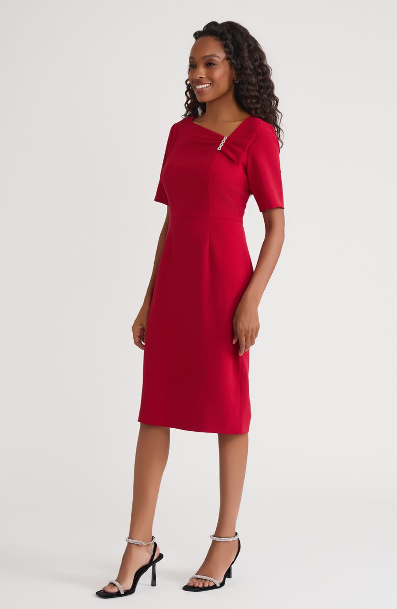 KASPER Asymmetric Neck Sheath Dress, Alternate, color, Fire Red