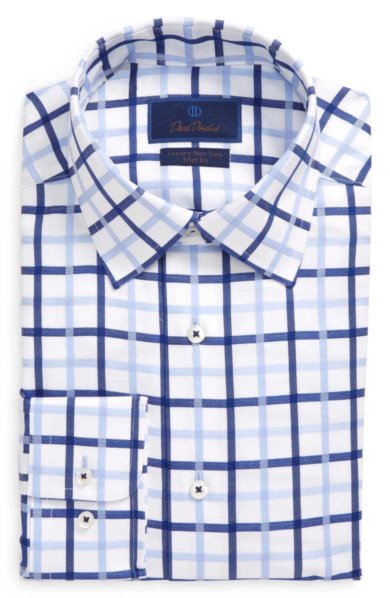 David Donahue Trim Fit Non-Iron Windowpane Dress Shirt, Main, color, 