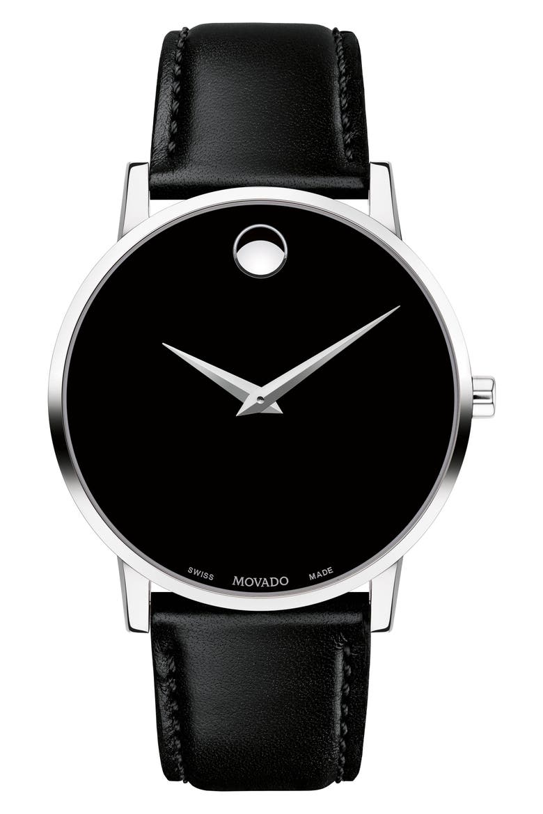 Leather Strap Watch, 40mm, Main, color, BLACK DIAL