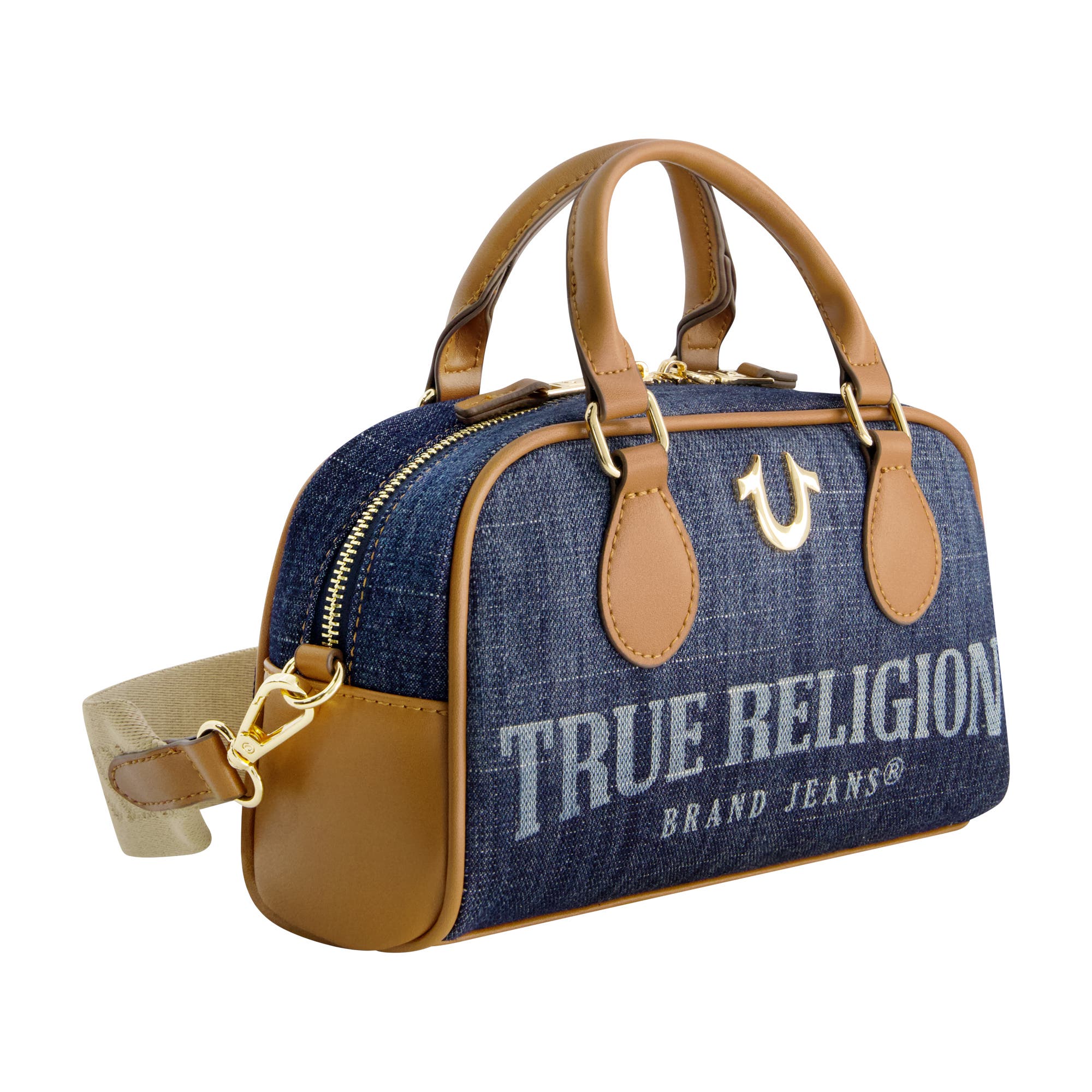 True Religion Denim Logo Mini Satchel Crossbody Bag, Alternate, color, Dark Denim