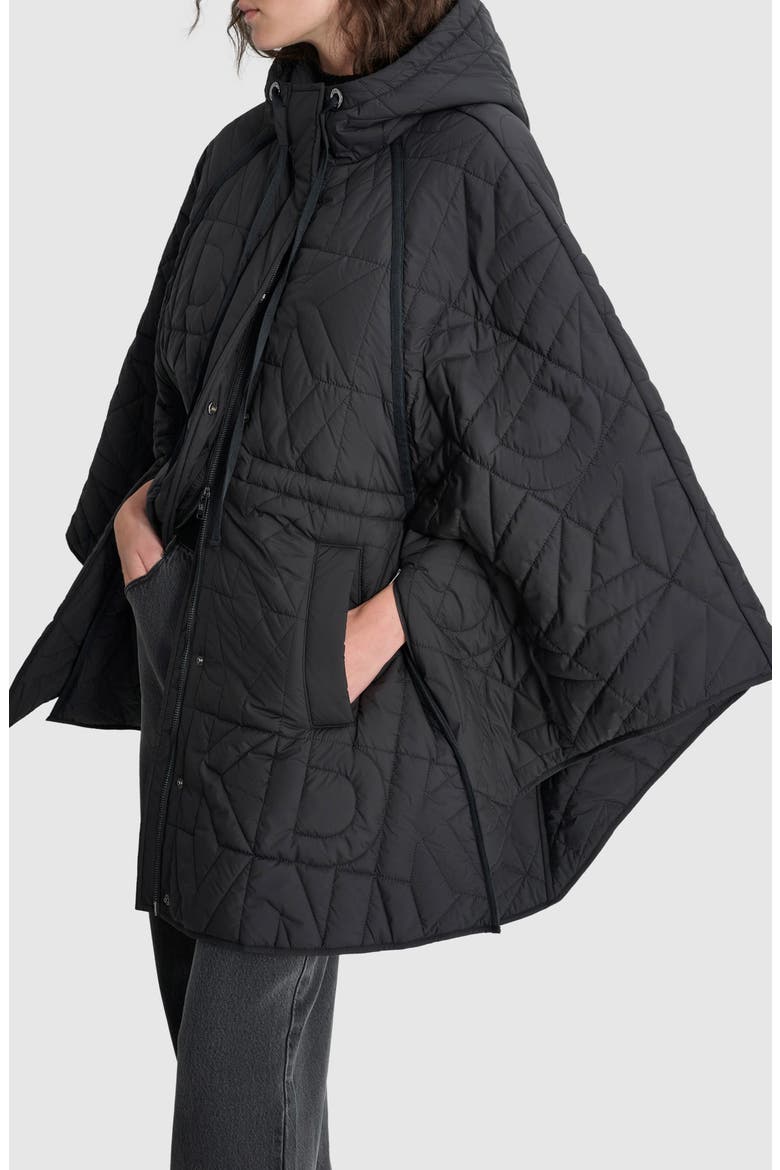 Oversize Quilted Hooded Cape, Alternate, color, BLACK